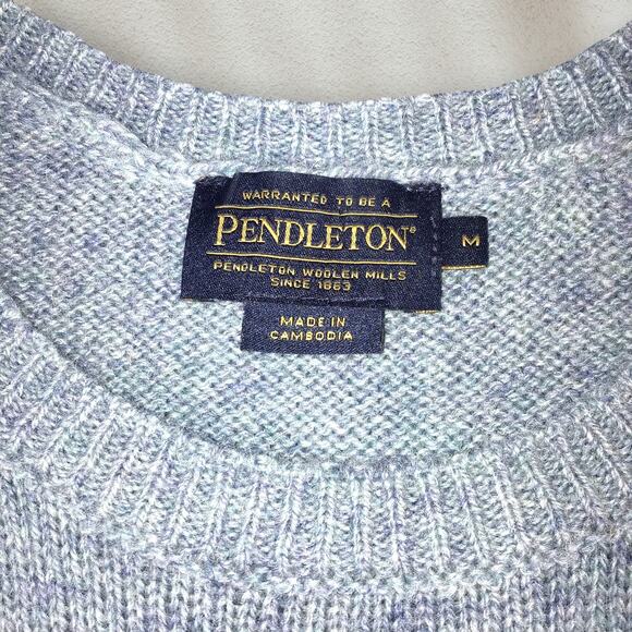 Pendleton 100% Shetland Wool Sweater Women’s Medium Blue Heather Crewneck Soft - Picture 3 of 4